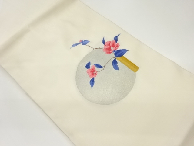 丸に椿模様織出し名古屋帯